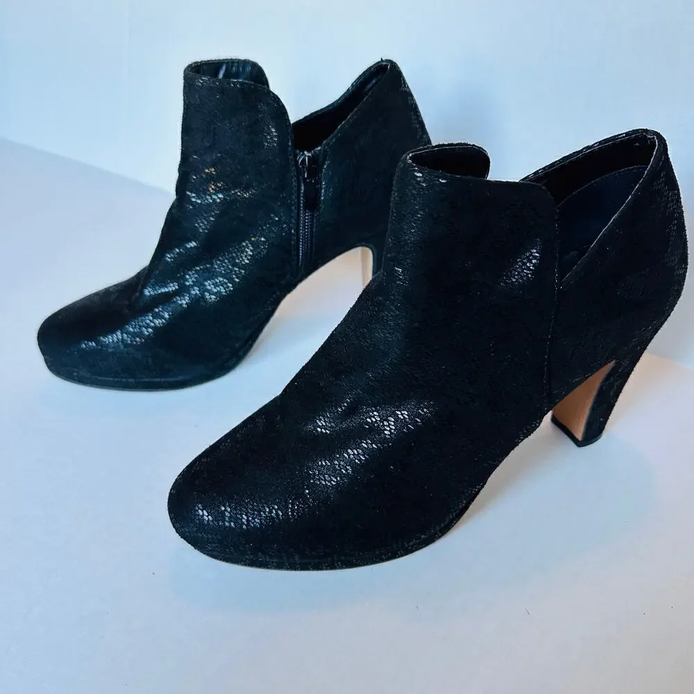 Giada Women's Black Textured Ankle Booties Size 9 Chic High Heel Style